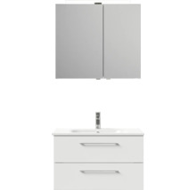 Badmöbel-Set Pelipal Sunline 121 BxHxT 81 x 200 x 46 cm Frontfarbe weiß hochglanz mit Mineralguss-Waschtisch Waschtischunterschrank und Spiegelschrank mit LED-Beleuchtung