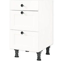 Meuble bas blanc avec trois tiroirs et pieds