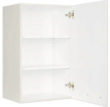 Weißer Hängeschrank mit zwei Regalböden und geöffneter Tür für die Wandmontage