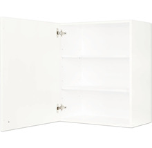 Weißer Hängeschrank mit Regalböden und geöffneter Tür