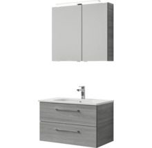 Badmöbel-Set Pelipal Sunline 121 BxHxT 81 x 200 x 46 cm Frontfarbe sangallo grau mit Mineralguss-Waschtisch Waschtischunterschrank und Spiegelschrank mit LED-Beleuchtung