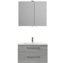 Badmöbel-Set Pelipal Sunline 121 BxHxT 81 x 200 x 46 cm Frontfarbe sangallo grau mit Mineralguss-Waschtisch Waschtischunterschrank und Spiegelschrank mit LED-Beleuchtung