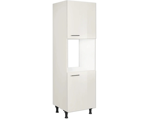 Armoire haute pour four avec porte NOBILIA Urban lxpxh 60 x 58 x 217 cm gris soie haute brillance prémonté tirant droite Armoire haute de cuisine avec deux portes et un compartiment ouvert
