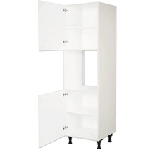 Armoire haute de cuisine blanche avec portes et étagères ouvertes