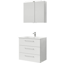 Badmöbel-Set Pelipal Sunline 121 BxHxT 81 x 200 x 46 cm Frontfarbe weiß hochglanz mit Mineralguss-Waschtisch Waschtischunterschrank 3 Schubkästen und Spiegelschrank mit LED-Beleuchtung