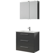 Badmöbel-Set Pelipal Sunline 121 BxHxT 81 x 200 x 46 cm Frontfarbe anthrazit mit Mineralguss-Waschtisch Waschtischunterschrank 3 Schubkästen und Spiegelschrank mit LED-Beleuchtung