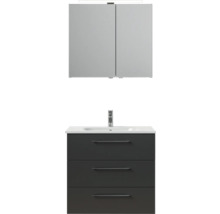 Badmöbel-Set Pelipal Sunline 121 BxHxT 81 x 200 x 46 cm Frontfarbe anthrazit mit Mineralguss-Waschtisch Waschtischunterschrank 3 Schubkästen und Spiegelschrank mit LED-Beleuchtung