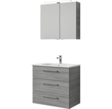 Badmöbel-Set Pelipal Sunline 121 BxHxT 81 x 200 x 46 cm Frontfarbe sangallo grau mit Mineralguss-Waschtisch Waschtischunterschrank 3 Schubkästen und Spiegelschrank mit LED-Beleuchtung