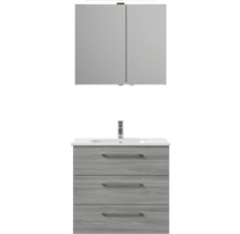 Badmöbel-Set Pelipal Sunline 121 BxHxT 81 x 200 x 46 cm Frontfarbe sangallo grau mit Mineralguss-Waschtisch Waschtischunterschrank 3 Schubkästen und Spiegelschrank mit LED-Beleuchtung