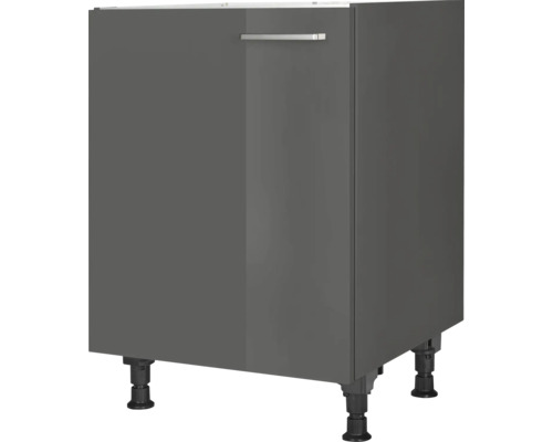 Meuble sous-évier NOBILIA Urban lxpxh 60 x 58 x 87 cm façade gris à haute brillance corps gris ardoise butée gauche monté Meuble sous-évier NOBILIA Urban lxpxh 60 x 58 x 87 cm façade gris à haute brillance corps gris ardoise butée gauche monté