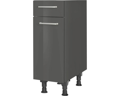 Meuble bas avec tiroir et porte pivotante NOBILIA Urban lxpxh 30 x 58 x 87 cm façade gris à haute brillance corps gris ardoise butée gauche monté Meuble sous-lavabo brillant avec un tiroir et une porte