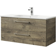Meuble sous-lavabo avec deux tiroirs, lavabo et robinet