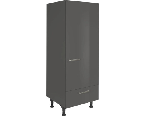 Meuble pour réfrigérateur encastrable 122 NOBILIA Urban lxpxh 60 x 58 x 166 cm façade gris à haute brillance corps gris ardoise butée droite monté 4004539050570 Meuble de cuisine avec tiroir et porte