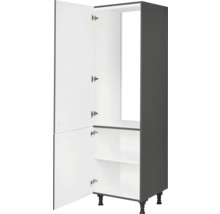 Meuble de cuisine avec portes ouvertes et étagères