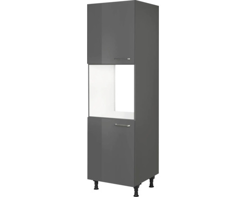 Meuble haut pour four avec porte NOBILIA Urban 60 x 58 x 217 cm façade gris à haute brillance corps gris ardoise butée gauche monté