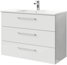 Badmöbel-Set Pelipal Sunline 121 BxHxT 101 x 74 x 46 cm Frontfarbe weiß hochglanz mit Mineralguss-Waschtisch und Waschtischunterschrank 3 Schubkästen