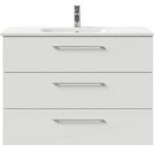 Badmöbel-Set Pelipal Sunline 121 BxHxT 101 x 74 x 46 cm Frontfarbe weiß hochglanz mit Mineralguss-Waschtisch und Waschtischunterschrank 3 Schubkästen