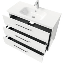 Badmöbel-Set Pelipal Sunline 121 BxHxT 101 x 74 x 46 cm Frontfarbe weiß hochglanz mit Mineralguss-Waschtisch und Waschtischunterschrank 3 Schubkästen
