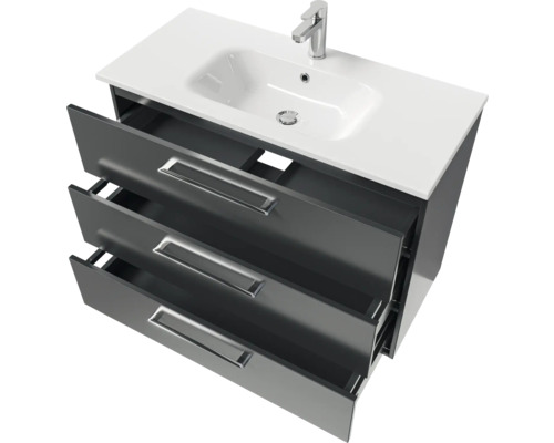 Meuble sous-vasque avec trois tiroirs, lavabo et robinetterie