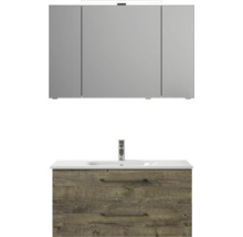 Badmöbel-Set Pelipal Sunline 121 BxHxT 110 x 200 x 46 cm Frontfarbe Eiche ribbeck mit Mineralguss-Waschtisch Waschtischunterschrank und Spiegelschrank mit LED-Beleuchtung