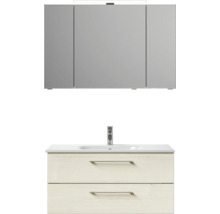 Badmöbel-Set Pelipal Sunline 121 BxHxT 110 x 200 x 46 cm Frontfarbe Polar Pinie mit Mineralguss-Waschtisch Waschtischunterschrank und Spiegelschrank mit LED-Beleuchtung