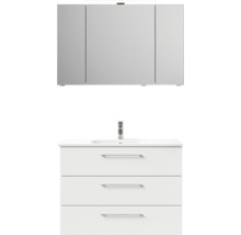 Badmöbel-Set Pelipal Sunline 121 BxHxT 110 x 200 x 46 cm Frontfarbe weiß hochglanz mit Mineralguss-Waschtisch Waschtischunterschrank 3 Schubkästen und Spiegelschrank mit LED-Beleuchtung