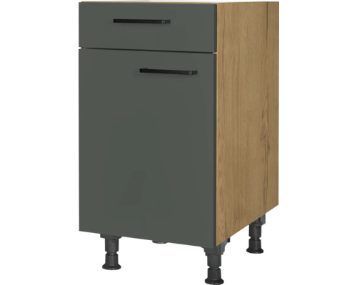 Meuble bas NOBILIA avec tiroir et porte pivotante Urban lxpxh 45 x 58 x 87 cm vert minéral mat prémonté tirant gauche Meuble bas avec un tiroir et une porte pour la cuisine
