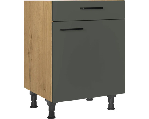 NOBILIA Unterschrank mit Schublade und Drehtür Urban BxTxH 60 x 58 x 87 cm mineralgrün matt vormontiert Anschlag rechts 4004539044838