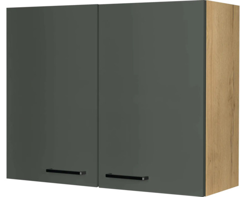 Armoire suspendue NOBILIA Urban 90 x 35 x 72 cm façade vert minérale mat corps chêne sierra butée gauche droite monté