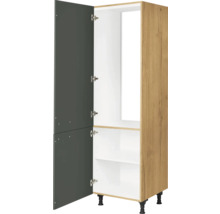 Meuble de cuisine avec porte ouverte et étagères