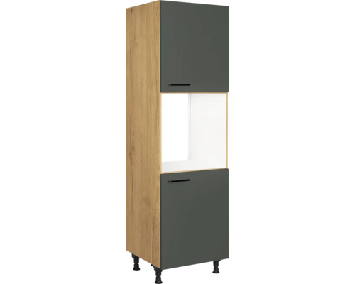 Armoire haute pour four avec porte NOBILIA Urban lxpxh 60 x 58 x 217 cm vert minéral mat prémonté tirant droite Armoire haute de cuisine avec deux portes et compartiment ouvert