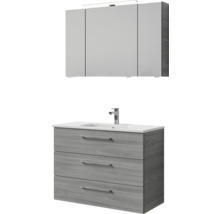 Badmöbel-Set Pelipal Sunline 121 BxHxT 110 x 200 x 46 cm Frontfarbe sangallo grau mit Mineralguss-Waschtisch Waschtischunterschrank 3 Schubkästen und Spiegelschrank mit LED-Beleuchtung
