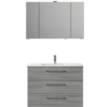 Badmöbel-Set Pelipal Sunline 121 BxHxT 110 x 200 x 46 cm Frontfarbe sangallo grau mit Mineralguss-Waschtisch Waschtischunterschrank 3 Schubkästen und Spiegelschrank mit LED-Beleuchtung