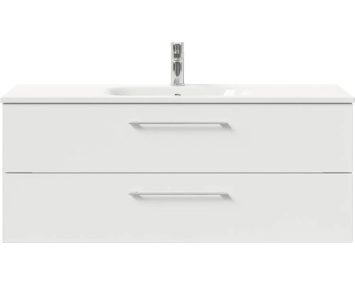 Meuble sous-lavabo avec deux tiroirs, lavabo et robinet