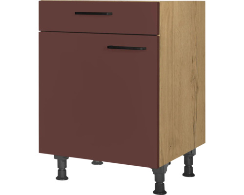 Meuble bas avec tiroir et porte pivotante NOBILIA Urban lxpxh 60 x 58 x 87 cm rouille mat prémonté tirant gauche Meuble bas avec deux tiroirs et pieds