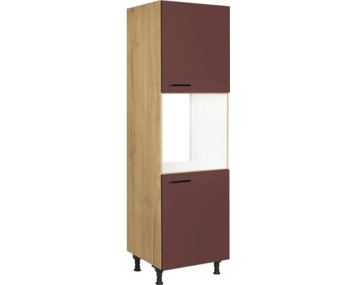 Armoire haute pour four avec porte NOBILIA Urban lxpxh 60 x 58 x 217 cm rouge rouille mat prémonté tirant droite 4004539051980 Meuble de cuisine avec deux portes et un compartiment ouvert
