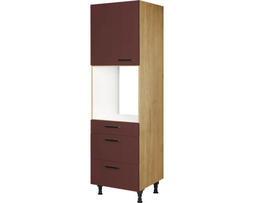 Armoire haute pour four avec coulisses NOBILIA Urban lxpxh 60 x 58 x 217 cm rouille mat prémonté tirant gauche Meuble de cuisine avec tiroirs et espace de rangement