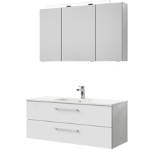 Badmöbel-Set Pelipal Sunline 121 BxHxT 121 x 200 x 46 cm Frontfarbe weiß hochglanz mit Mineralguss-Waschtisch Waschtischunterschrank und Spiegelschrank mit LED-Beleuchtung