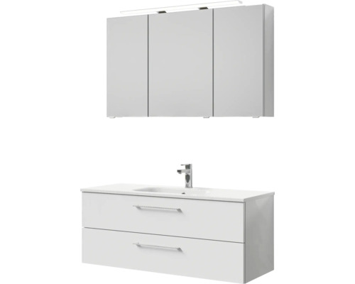 Waschtischunterschrank mit Waschbecken und Spiegelschrank mit Beleuchtung für das Badezimmer