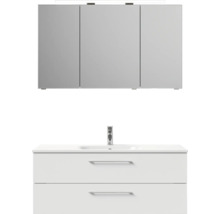 Badmöbel-Set Pelipal Sunline 121 BxHxT 121 x 200 x 46 cm Frontfarbe weiß hochglanz mit Mineralguss-Waschtisch Waschtischunterschrank und Spiegelschrank mit LED-Beleuchtung