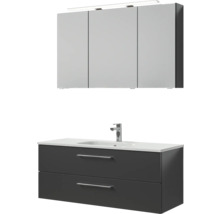 Badmöbel-Set Pelipal Sunline 121 BxHxT 121 x 200 x 46 cm Frontfarbe anthrazit mit Mineralguss-Waschtisch Waschtischunterschrank und Spiegelschrank mit LED-Beleuchtung