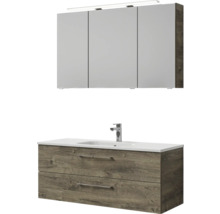 Badmöbel-Set Pelipal Sunline 121 BxHxT 121 x 200 x 46 cm Frontfarbe Eiche ribbeck mit Mineralguss-Waschtisch Waschtischunterschrank und Spiegelschrank mit LED-Beleuchtung