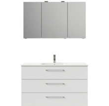 Badmöbel-Set Pelipal Sunline 121 BxHxT 121 x 200 x 46 cm Frontfarbe weiß hochglanz mit Mineralguss-Waschtisch Waschtischunterschrank 3 Schubkästen und Spiegelschrank mit LED-Beleuchtung