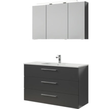Badmöbel-Set Pelipal Sunline 121 BxHxT 121 x 200 x 46 cm Frontfarbe anthrazit mit Mineralguss-Waschtisch Waschtischunterschrank 3 Schubkästen und Spiegelschrank mit LED-Beleuchtung