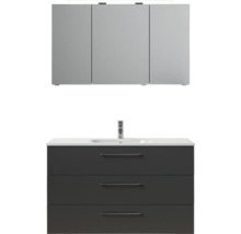 Badmöbel-Set Pelipal Sunline 121 BxHxT 121 x 200 x 46 cm Frontfarbe anthrazit mit Mineralguss-Waschtisch Waschtischunterschrank 3 Schubkästen und Spiegelschrank mit LED-Beleuchtung
