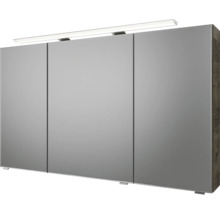 Badmöbel-Set Pelipal Sunline 121 BxHxT 121 x 200 x 46 cm Frontfarbe Eiche ribbeck mit Mineralguss-Waschtisch Waschtischunterschrank 3 Schubkästen und Spiegelschrank mit LED-Beleuchtung