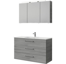 Badmöbel-Set Pelipal Sunline 121 BxHxT 121 x 200 x 46 cm Frontfarbe sangallo grau mit Mineralguss-Waschtisch Waschtischunterschrank 3 Schubkästen und Spiegelschrank mit LED-Beleuchtung