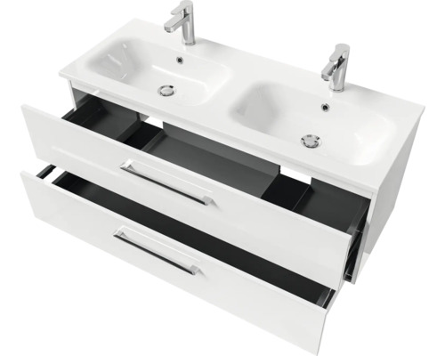 Meuble sous-lavabo avec deux lavabos et tiroirs