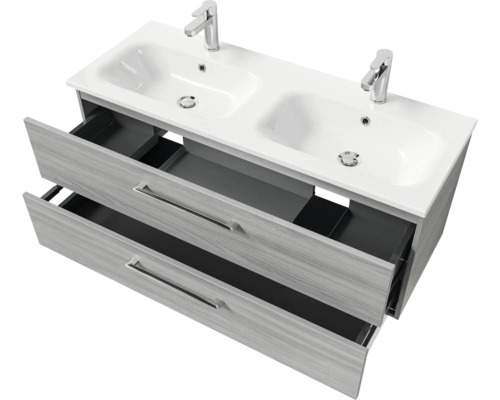 Meuble sous-lavabo avec deux lavabos et deux tiroirs