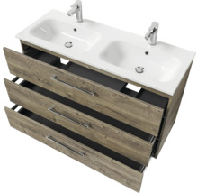 Waschtischunterschrank mit zwei Waschbecken und drei Schubladen